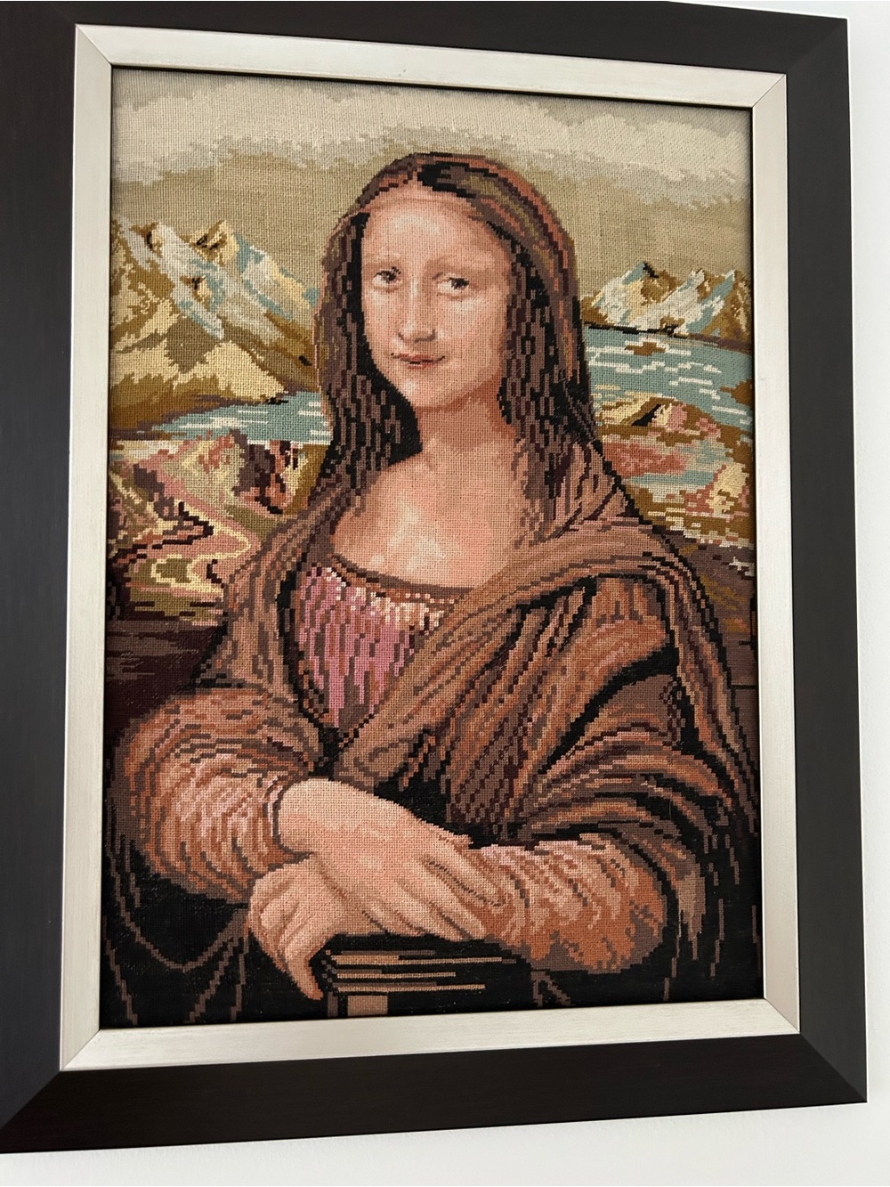 Framed Brown and Tan Mona Lisa Tapestry Wall Art